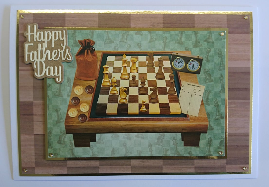 Happy Father's Day Card Vintage Chess Board 3D Luxury Handmade Card