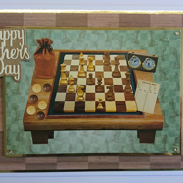 Happy Father's Day Card Vintage Chess Board 3D Luxury Handmade Card