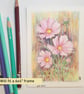 Pink Cosmos, small original drawing, letterbox art gift - Image 3