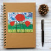 Embroidered poppy A5 lined hardback notebook. 
