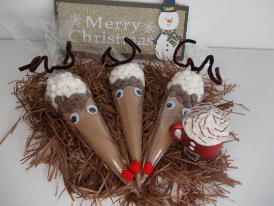 2 Reindeer Hot Chocolate Cones Christmas Eve Box filler Stocking Fillers