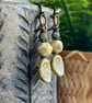 Nature-Inspired Sage Green Czech Glass Leaf Earrings with Leverback Earwires 