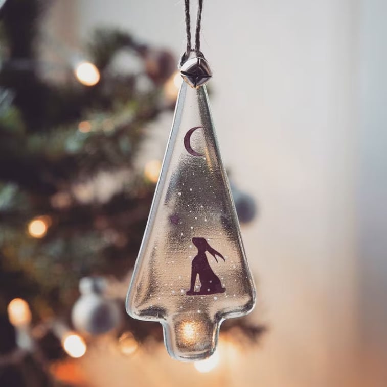 Moongazing Hare fused glass Christmas Tree Decoration, ornament, home decor, nat