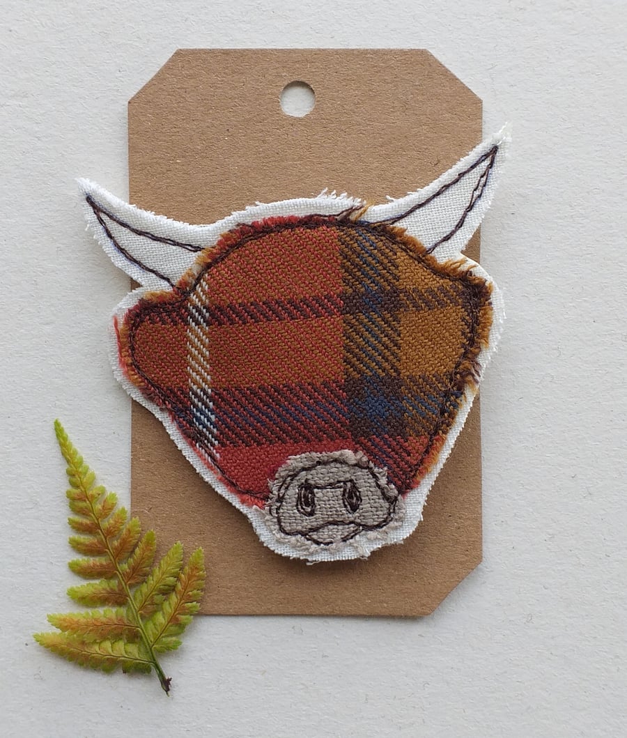 Embroidered Highland Cow Brooch