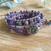 Boho ladies beautiful handwoven beaded leather wrap cuff bracelet, yoga bracelet