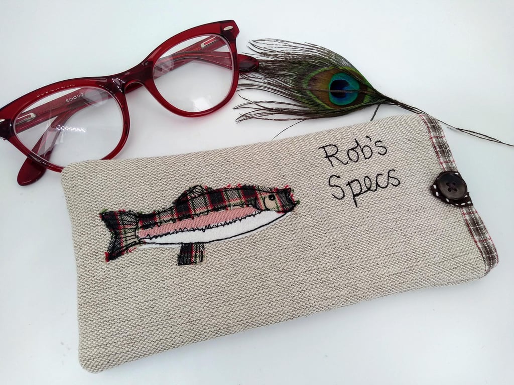 Personalised Trout Glasses Case - Spectacles or Sunglasses Padded Pouch Fish