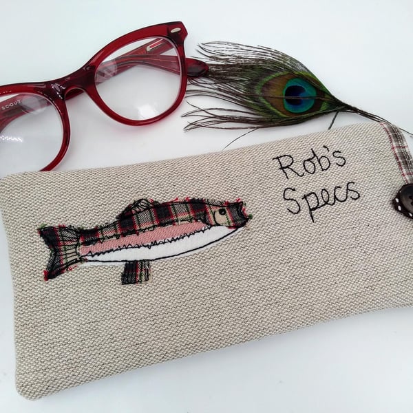 Personalised Trout Glasses Case - Spectacles or Sunglasses Padded Pouch Fish