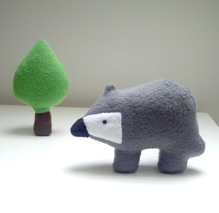 Little Badger and Tree Soft Toy Set, Sweet Woodland Animal Fleece Playset
