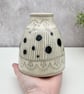 Monochrome Vase with Abstract Flower & Spots Pattern - Handmade Pottery