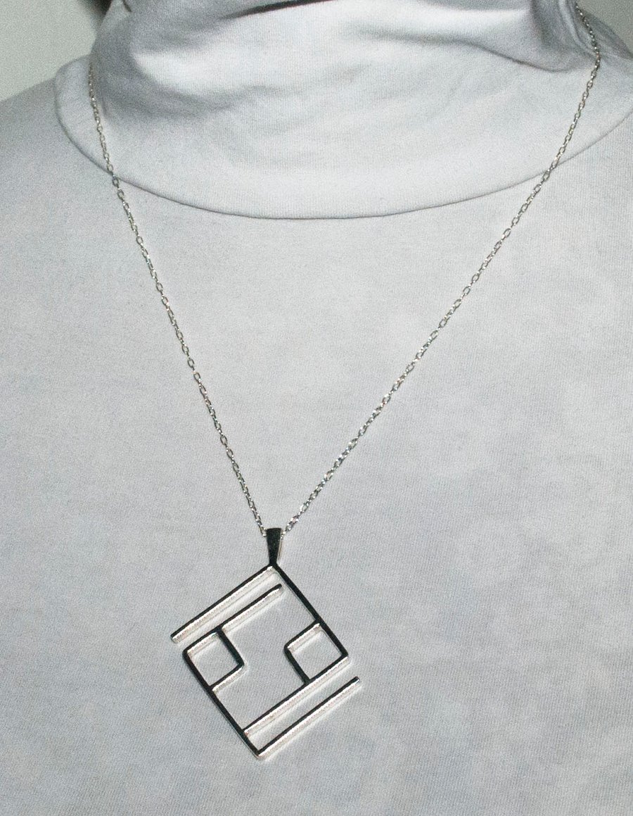 Eco silver handmade  square abstract necklace