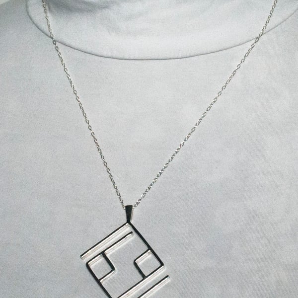 Eco silver handmade  square abstract necklace