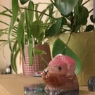 Cute pink hat resin and glitter capybara unique gift