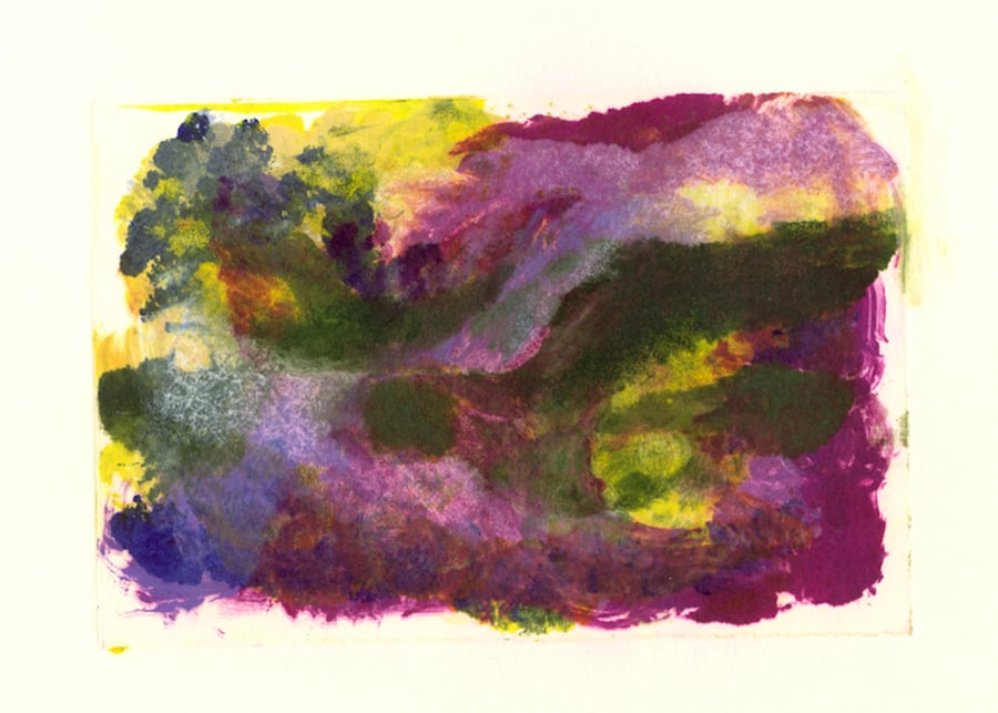 Landscape Study no. 7 Colourful monoprint in rich purples magenta green