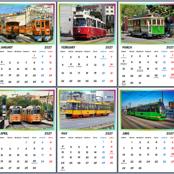 2027 Calendar Trams A4 Size Wall Hanging 