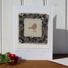 Woodland Robin hand-stitched card for Christmas - detailed miniature, keepsake