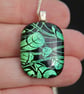 Fresh Green Leaves Dichroic Glass Pendant Necklace:  Fused Glass pendant F17 - Image 4