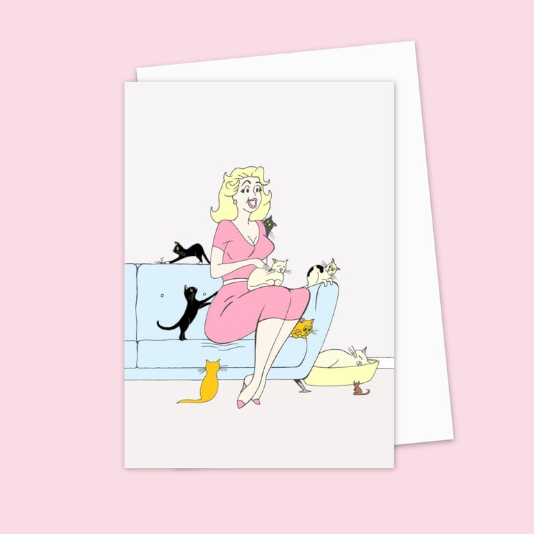 Crazy Cat Lady Greeting Card: Hand Drawn Vintage Style Illustration (106)