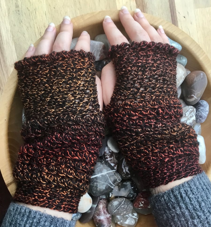 Autumn Tones! Crocheted Fingerless Mittens in Denys Brunton Designer Yarn.