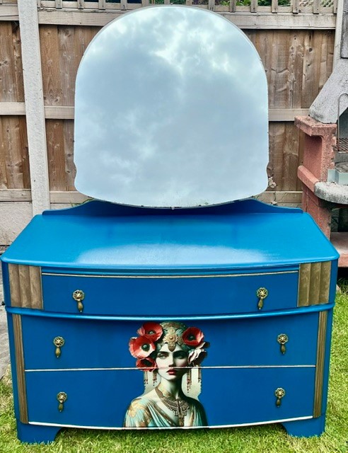 Upcycled Vintage Dressing Table with Mirror – Peacock Blue Vanity Unit