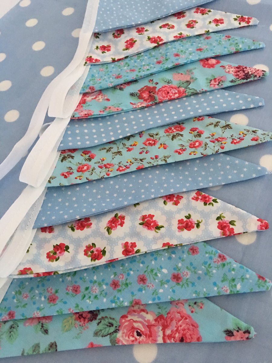 10 ft blue  cotton fabric bunting ,banner,wedding,event