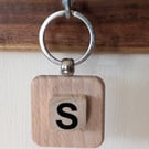 Alphabet letter tile wooden keyring - bagcharm - S