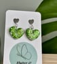 Green Glitter Heart Dangle Earrings  - Image 3