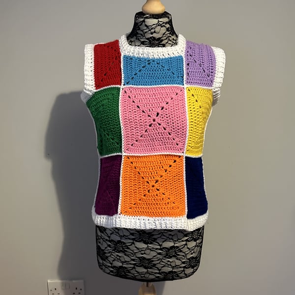 Granny Square Vest, Size Small, Colourful Clothes, Unique, Granny Squares