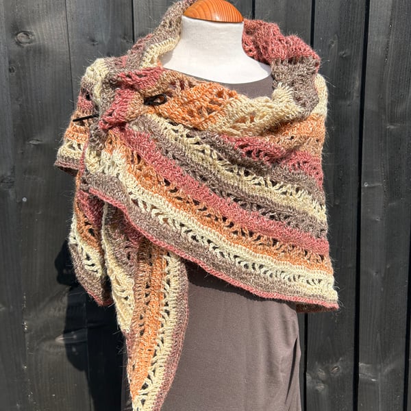 Autumn Colours Alpaca  Triangle Lace Handmade Shawl Wrap Scarf