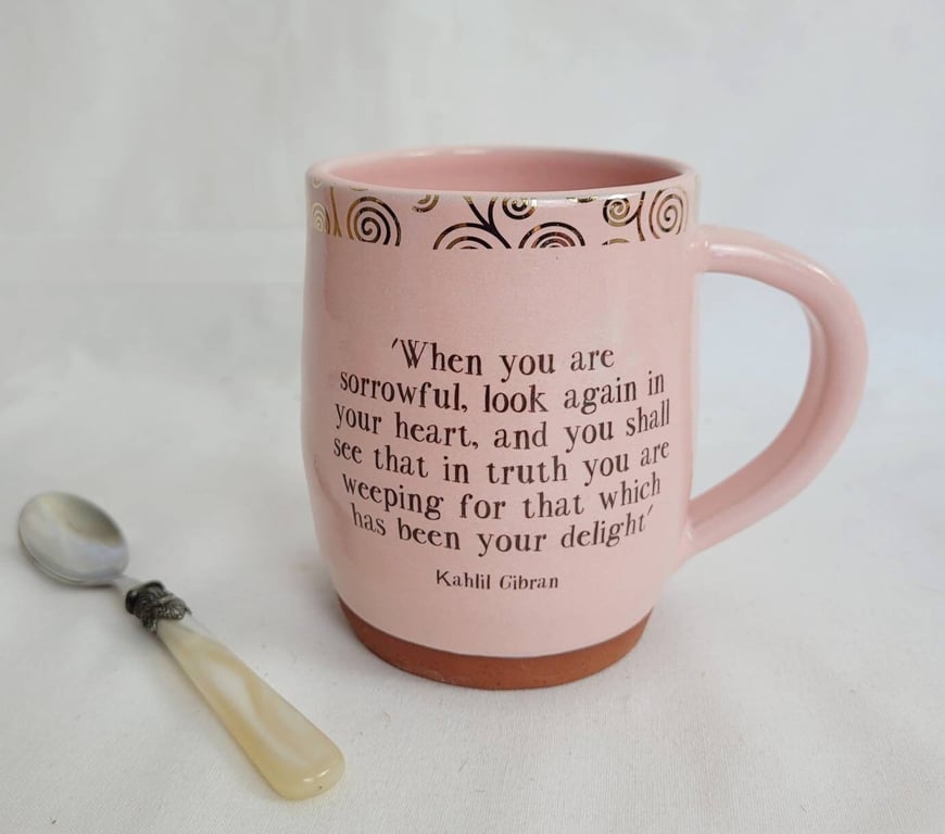 Handmade Pink Terracotta Mug: Kahlil Gibran Quote