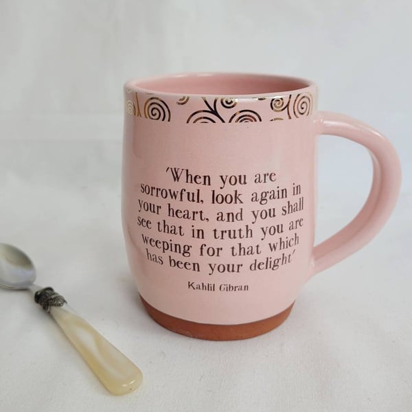 Handmade Pink Terracotta Mug: Kahlil Gibran Quote