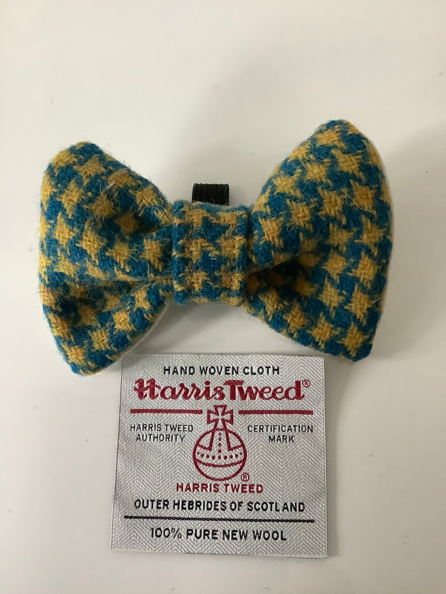 Harris Tweed Dog Bow Tie,BLUE and YELLOW HOUNDSTOUTH over collar bow tie (2HT3)