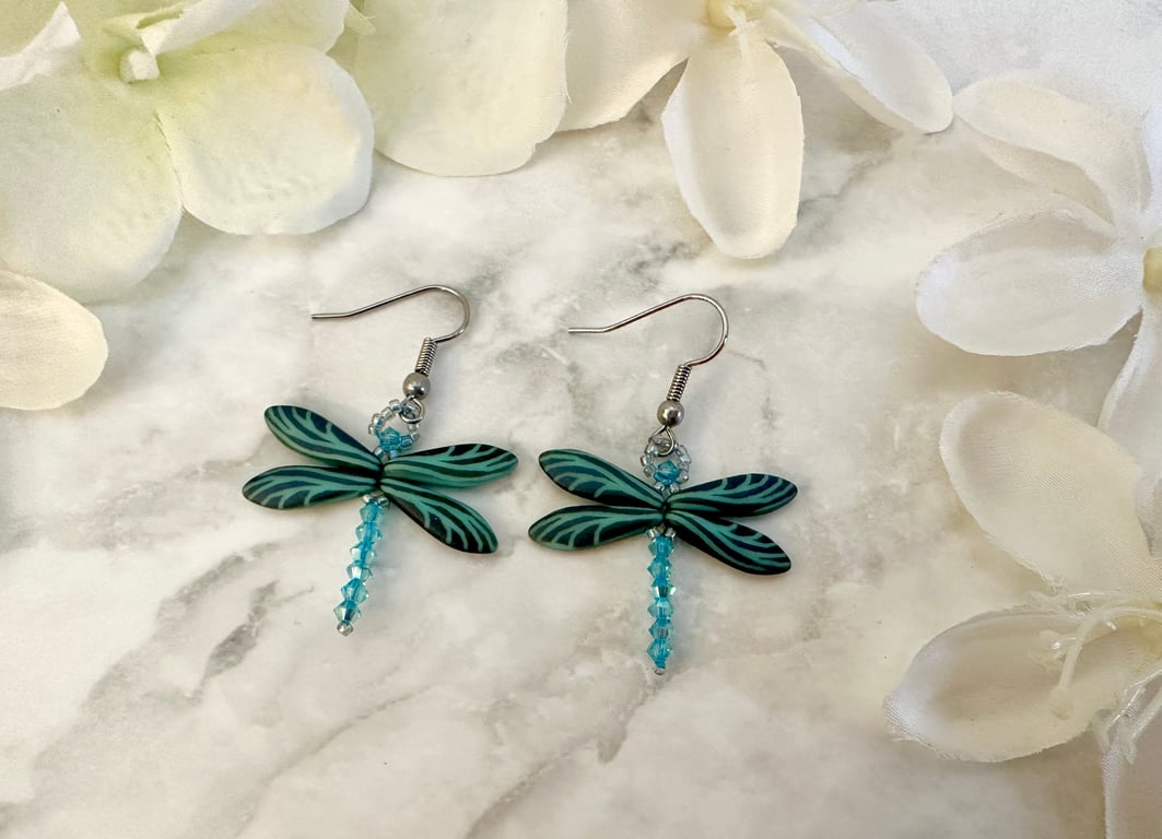 Dragonfly Earrings - Matt Green Turqouise