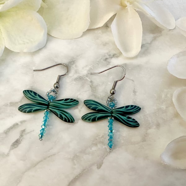 Dragonfly Earrings Matt Green Turqouise