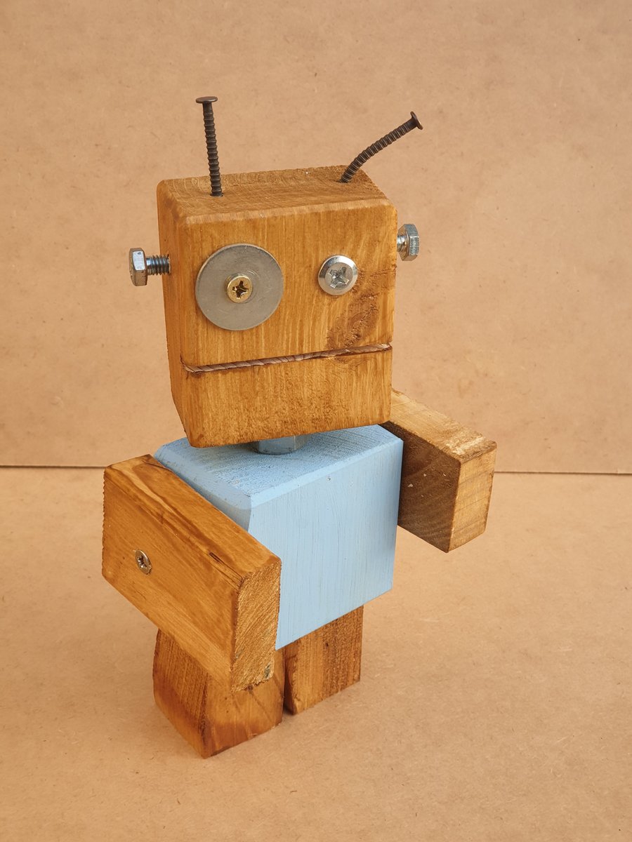ScrapBots - Raisin. Ornamental Robot made from reclaimed Wood and fixings