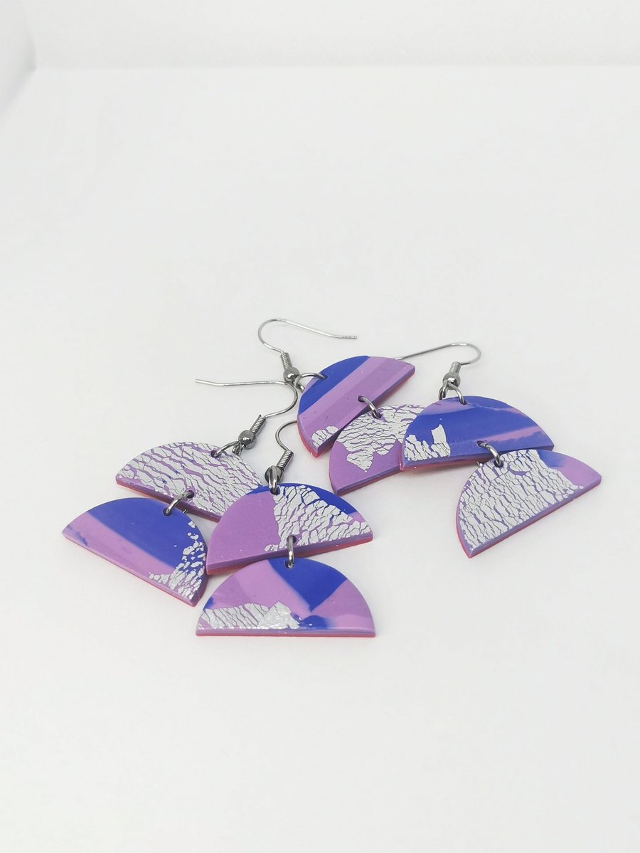 SALE - Purple dangle fish hook clay earrings