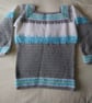 Ladies jumper in turquoise, grey and white crochet Size 10 - 12 - Image 3