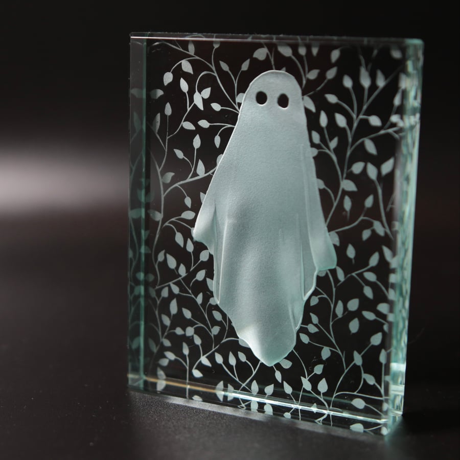 Camouflage Ghost - deep sandblasted glass block