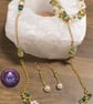 Artisan Pearl Flower Jewelry Set, Gold Green Woven Bracelet, Drop Earrings - Image 1