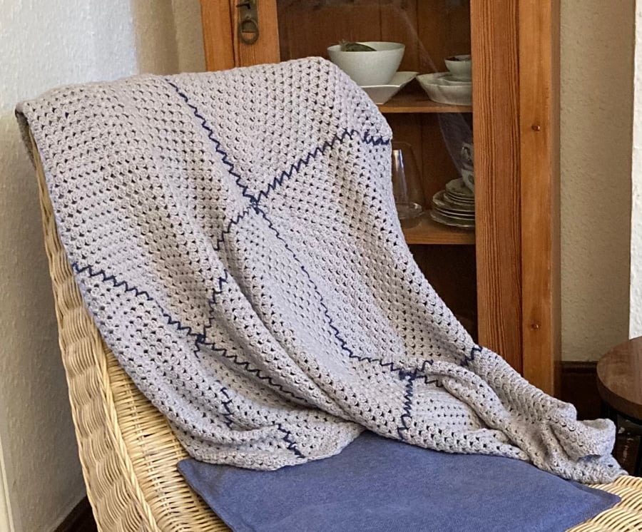 Crochet Afghan blanket made from pure silk and cotton yarn 