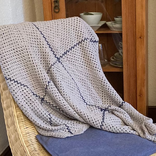 Crochet Afghan blanket made from pure silk and cotton yarn 