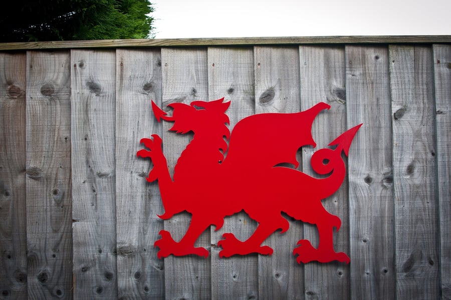 Red Welsh Dragon Metal Wall Art, CYMRU Dragon Gift, Garden Fence Decoration