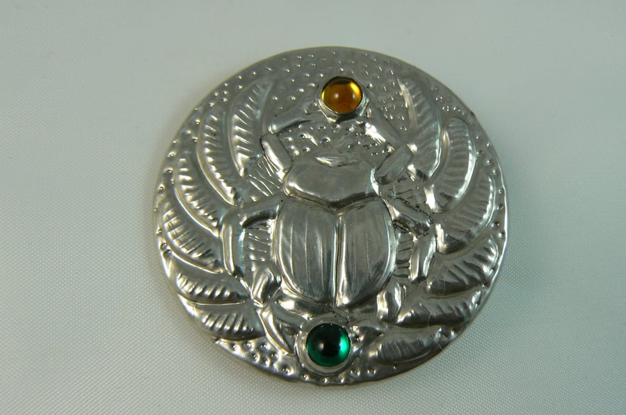 scarab beetle pewter brooch with gemstones