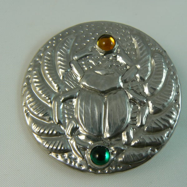 scarab beetle pewter brooch with gemstones