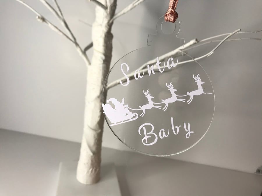 80mm Personalised Flat Acrylic Christmas Baubles, available in various colours.