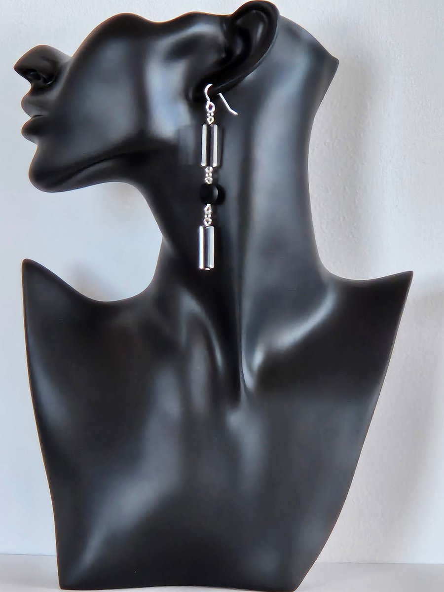 Handcrafted black and clear acrylic, statement dangle earrings