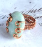 Amazonite and Copper Wire-Wrapped Positivity Ring, Unique Piece,UK Size L - Image 1