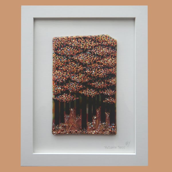 HANDMADE FUSED GLASS 'AUTUMN TREES' PICTURE.