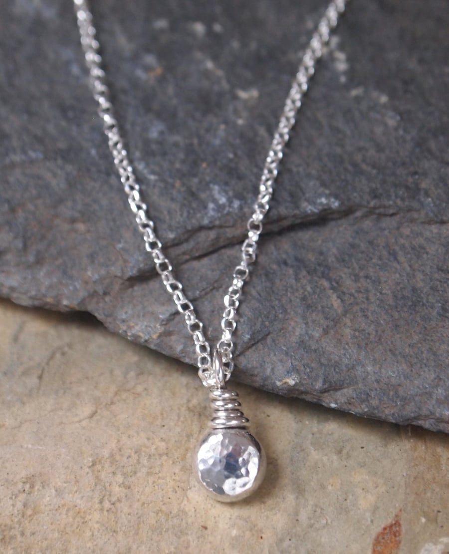 Sterling silver necklace, pebble pendant