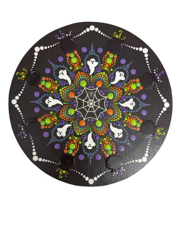 Hand Painted Dot Mandala Canvas Halloween theme