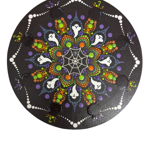 Hand Painted Dot Mandala Canvas Halloween theme